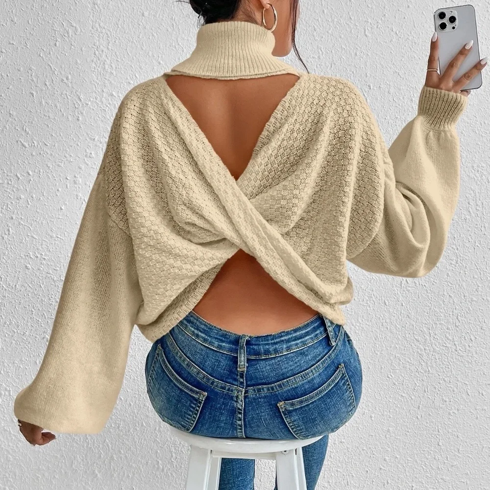 Cozy Turtleneck Reversible Balloon Sleeve Sweater - Picture 2 of 7